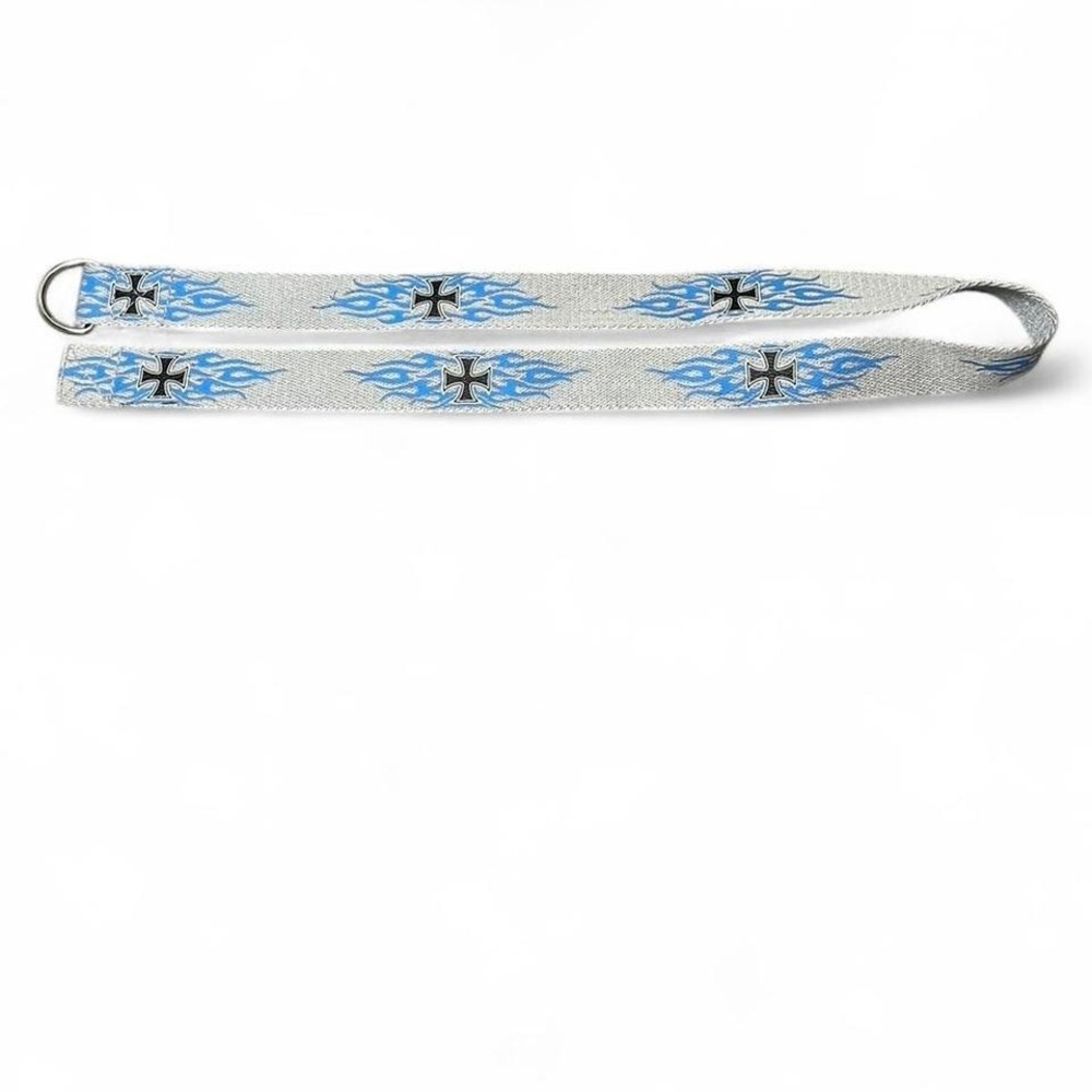 y2k style blue flame cross belt with loop closure